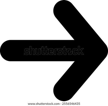Bold black arrow pointing towards the right, symbolizing direction, navigation, progress, and forward movement in a simple and clear visual representation