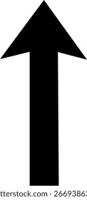 A bold black arrow prominently pointing upwards, symbolizing advancement growth or a positive direction. Ideal for use in presentations infographics or any design requiring a clear upward trajectory.
