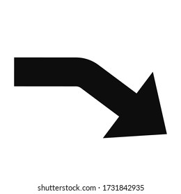 Bold black arrow turning down vector editable high quality illustration isolated on white background