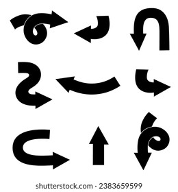 Bold black arrows collection. Hand drawn arrow signs set. Isolated vector illustration