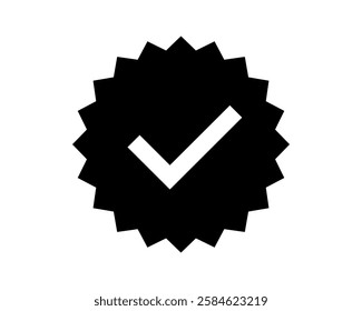 Bold black badge with a prominent white checkmark.  Clean, modern design ideal for websites, apps, and presentations to signify approval, completion, or verification.