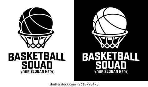 Bold black basketball hoop logo for sports teams and athletic brands A powerful identity for court, squad, and dunk-focused businesses