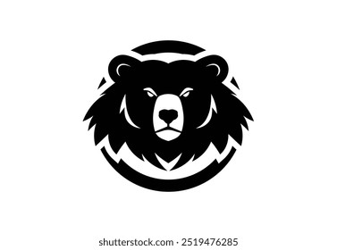 Bold Black Bear in Circle Logo on White Background