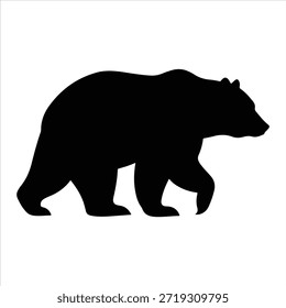 Audaz silueta de oso negro caminando de perfil. Icono gráfico de Vector simple de un animal salvaje con una pata levantada. Silueta de oso negro aislado en blanco. 