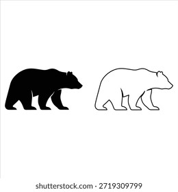 Audaz silueta de oso negro caminando de perfil. Icono gráfico de Vector simple de un animal salvaje con una pata levantada. Silueta de oso negro aislado en blanco. 