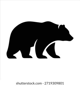 Audaz silueta de oso negro caminando de perfil. Icono gráfico de Vector simple de un animal salvaje con una pata levantada. Silueta de oso negro aislado en blanco. 