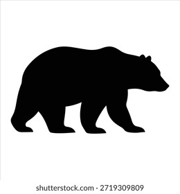 Audaz silueta de oso negro caminando de perfil. Icono gráfico de Vector simple de un animal salvaje con una pata levantada. Silueta de oso negro aislado en blanco. 