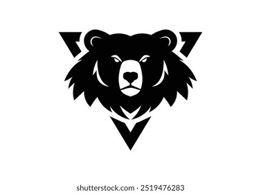 Bold Black Bear in Triangle Logo on White Background