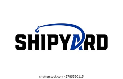 A bold black and blue Shipyard logo featuring a prominent blue hook design arching over the text, symbolizing maritime industry and connection.