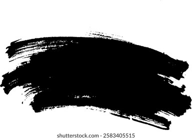 A bold black brush stroke on a white background, creating a striking contrast. The texture is rough and expressive, suitable for artistic designs or backgrounds.