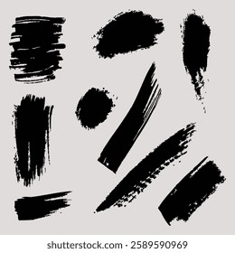 Bold Black Brush Strokes Vector Set - Grunge Ink Textures for Design.