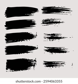 Bold Black Brush Strokes Vector Set - Grunge Ink Textures for Design.