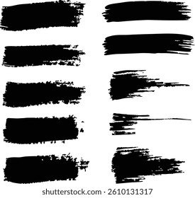 Bold Black Brush Strokes Vector Set - Grunge Ink Textures for Design.