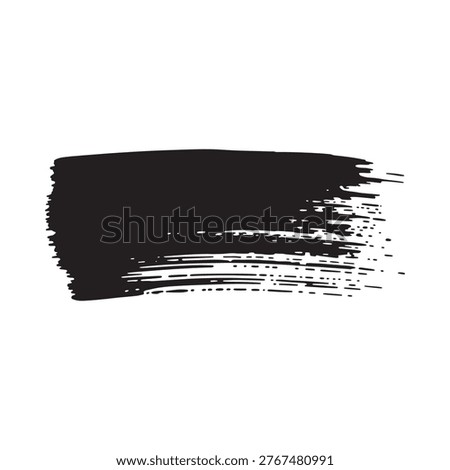 A bold black brushstroke sweeps across a stark white background