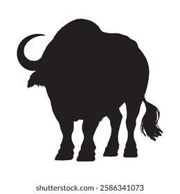 Bold Black Buffalo Silhouette with Crisp Details - Buffalo Vector - Buffalo Illustration
