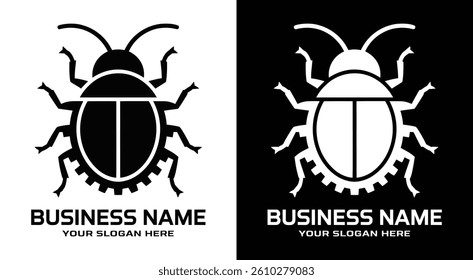 Bold Black Bug and Gear Logo Precision Tech Identity for Software Firms and IT Businesses