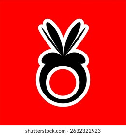 Bold Black Bunny Ring Icon on Red Background
