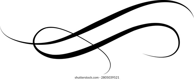 Bold black calligraphic swoosh with overlapping loops on white background, decorative abstract flourish for design projects.