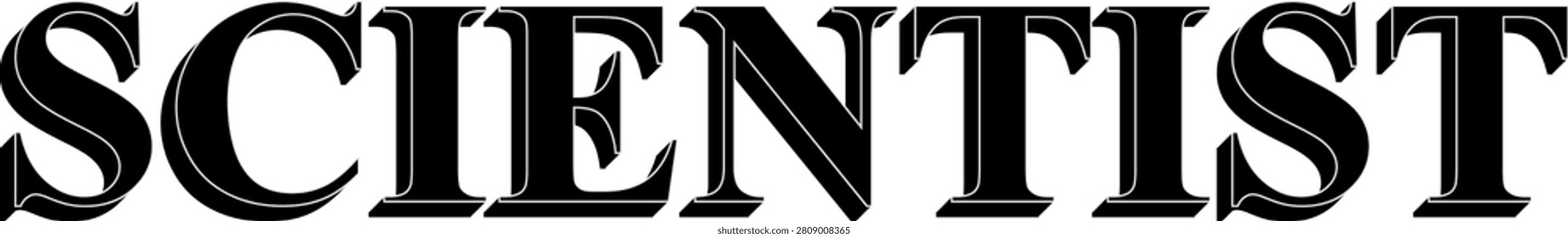 Bold black capital letters forming the word scientist with a clean white outline style isolated on a plain white background