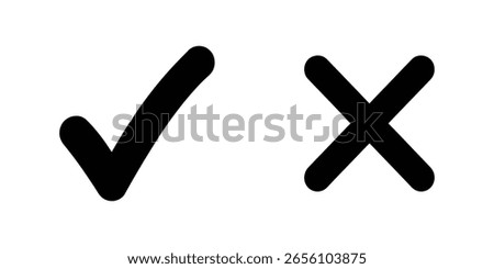 Bold black check and cross mark vector icon set with rounded corner for modern simple user interface design element choice symbol approval