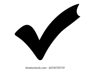 Un símbolo de marca de verificación negra en negrita aislado sobre un fondo transparente limpio, que representa una confirmación positiva, finalización o elección correcta en varios contextos