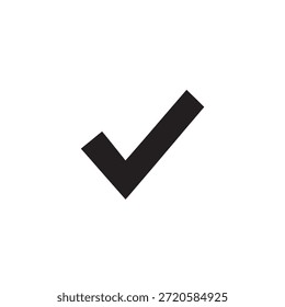 Símbolo de marca de verificación negra en negrita centrado en el fondo blanco, que representa la Aprobación, la finalización, la corrección y la selección para su uso en formularios, tareas, marca, diseño de interfaz de usuario y elementos visuales educativos