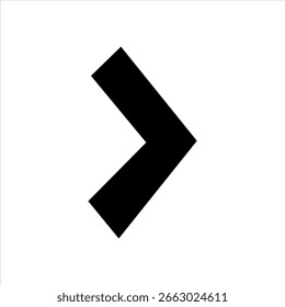 Bold black chevron arrow pointing right on white background. Simple navigation or forward icon for UI design, control buttons, digital interface, or web elements.