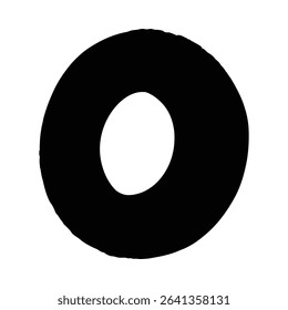 Bold black circle silhouette with a white center, creating a striking abstract design.