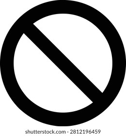 A bold black circle with a thick diagonal line crossing it from the upper left to the lower right is shown against a white background. This is a universally recognized symbol for prohibition or something being forbidden. The is simple, and iconic, conveying a clear message of restriction or negation without any additional text or complex