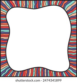 Bold black and colorful wavy lines forming a square frame. Decorative and snake-like border, made by a lot of lines. Isolated colorful illustration, on white background. Vector. Empty space for text.