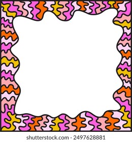 Bold black and colorful wavy lines forming a square frame. Decorative and snake-like border, made by a lot of lines. Isolated colorful illustration, on white background. Vector. Empty space for text.