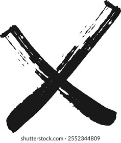 Bold black cross symbolizing rejection and disagreement on a white background, hand drawn with a grunge texture for impact