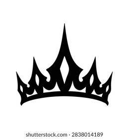 A bold black crown graphic with sharp points and intricate details, suitable for logos, branding, and decorative purposes.