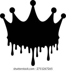 Un atrevido icono de corona negra con un distintivo efecto de pintura goteante en su base, creando una representación contemporánea y artística de la monarquía y la autoridad.