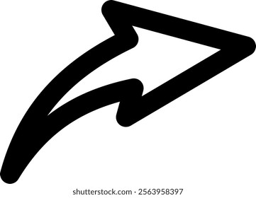 Bold, black curved arrow pointing right, representing progress and forward movement in a clean, minimalist design. Ideal for conveying direction and growth concepts