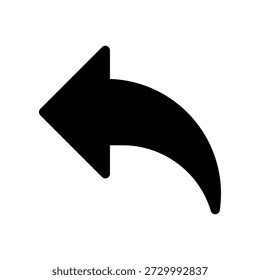 Bold Black Curved Undo Arrow Icon Pointing Left for Backward Action UI