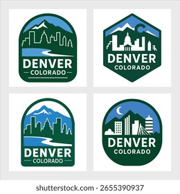 Logotipo del horizonte de Denver negro audaz con paisajes urbanos y Lugares famosos arquitectónicos reconocibles de Colorados, ideal para la marca, el turismo o la Mercancía