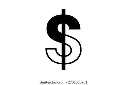 Icono de signo de dólar negro audaz contra un fondo blanco limpio