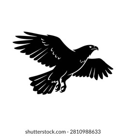 Bold black eagle silhouette in motion during an aerial hunt. Ideal for graphic design branding or editorial use.