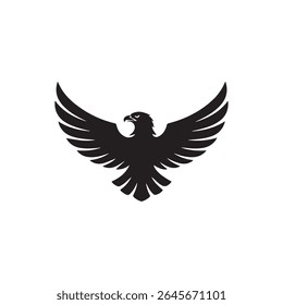 Bold black eagle silhouette with wings spread wide. Perfect for logos, emblems, military symbols, security branding, or patriotic design projects.