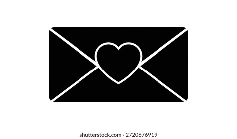 Un sobre negro con un corazón y líneas cruzadas en un estilo de silueta llamativo.
