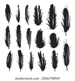 Bold Black Feather Splash Brush Stroke Collection