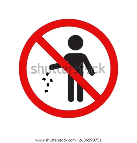 Bold black figure icon with littering action, crossed out by a red prohibition circle. Ideal for public signage, environmental awareness, and clean zone notices.