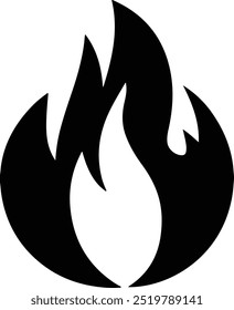 Bold Black Fire Flame with Swirling Design on White Background