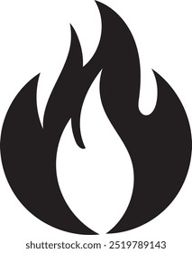 Bold Black Fire Flame with Swirling Design on White Background