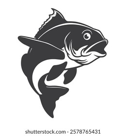 Bold black fish silhouette, perfect for fishing enthusiasts and ocean-inspired artwork