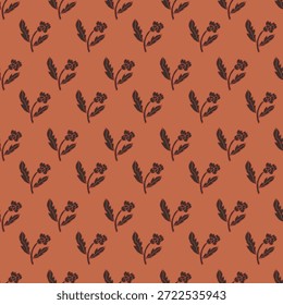 Flores negras atrevidas sobre naranja cálido en un look folk retro, ideal para Fondo de pantalla, ropa de cama, tapicería y proyectos de envoltura de regalos.