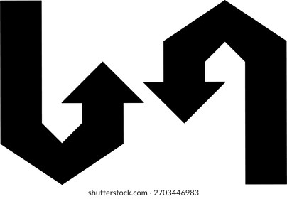 Bold black geometric arrows form a striking up-and-down directional design, creating a modern, minimalist symbol perfect for navigation, workflow, and abstract branding concepts.