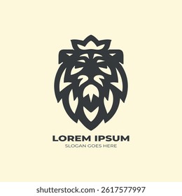 Bold black geometric lion head logo design with modern lines, perfect for branding, mascots, or corporate identity templates.