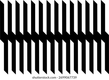 Bold black geometric pattern with repeating vertical shapes creating a striking optical effect, perfect for modern textiles, wallpapers, branding, and contemporary graphic design.

